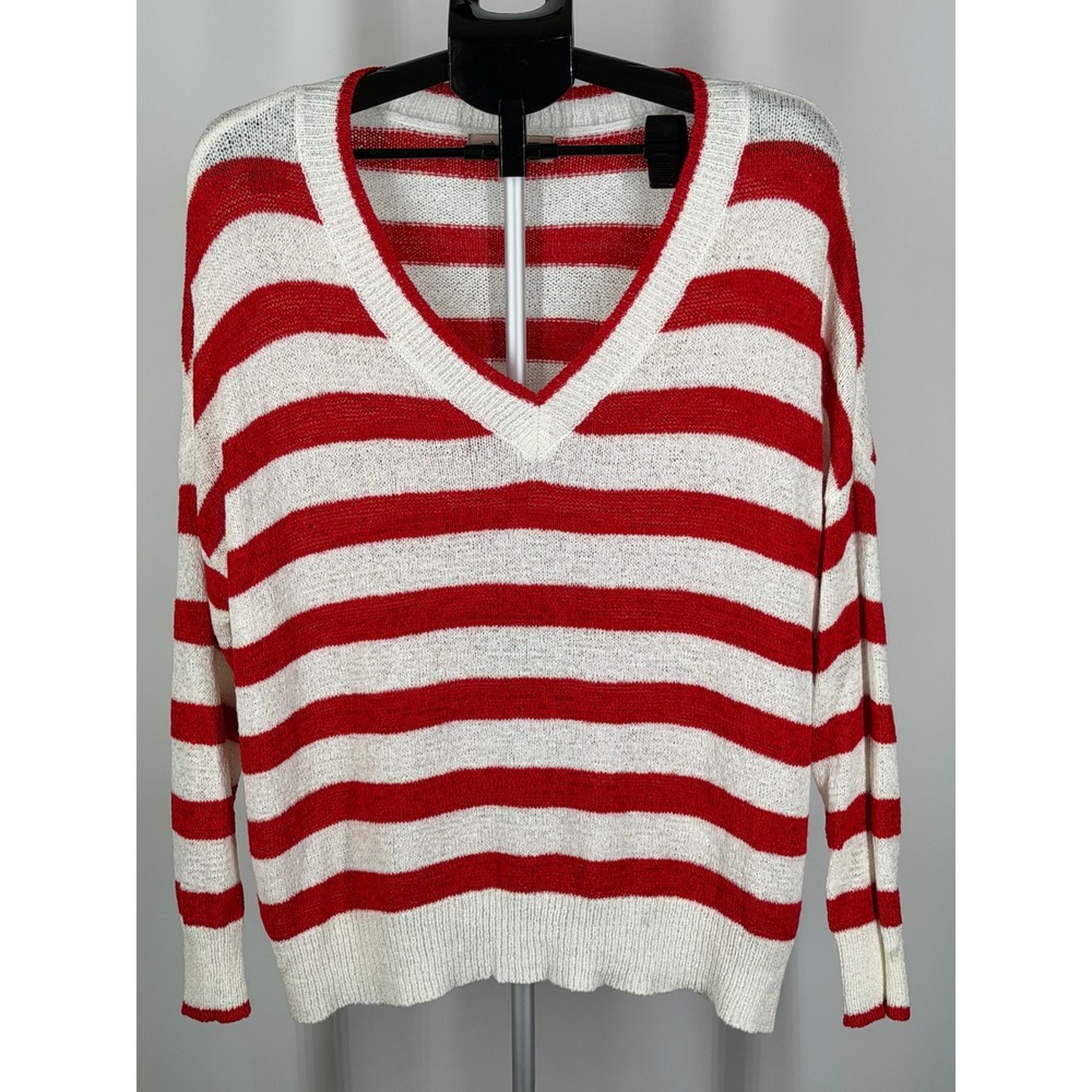 Philosophy Republic Clothing Red White Striped V-Neck Sweater Womens Medium